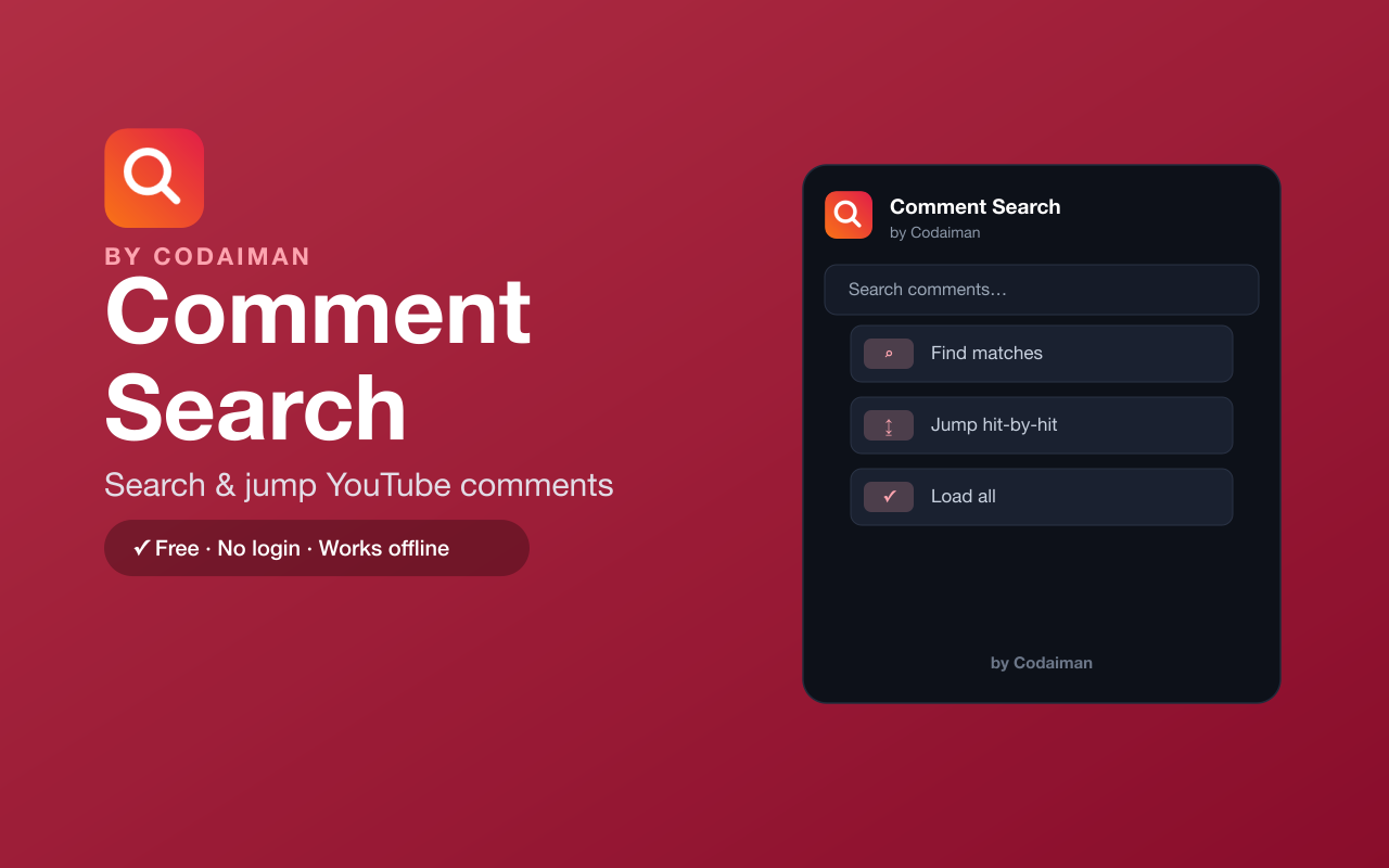 YouTube Comment Search — free Chrome extension by Codaiman